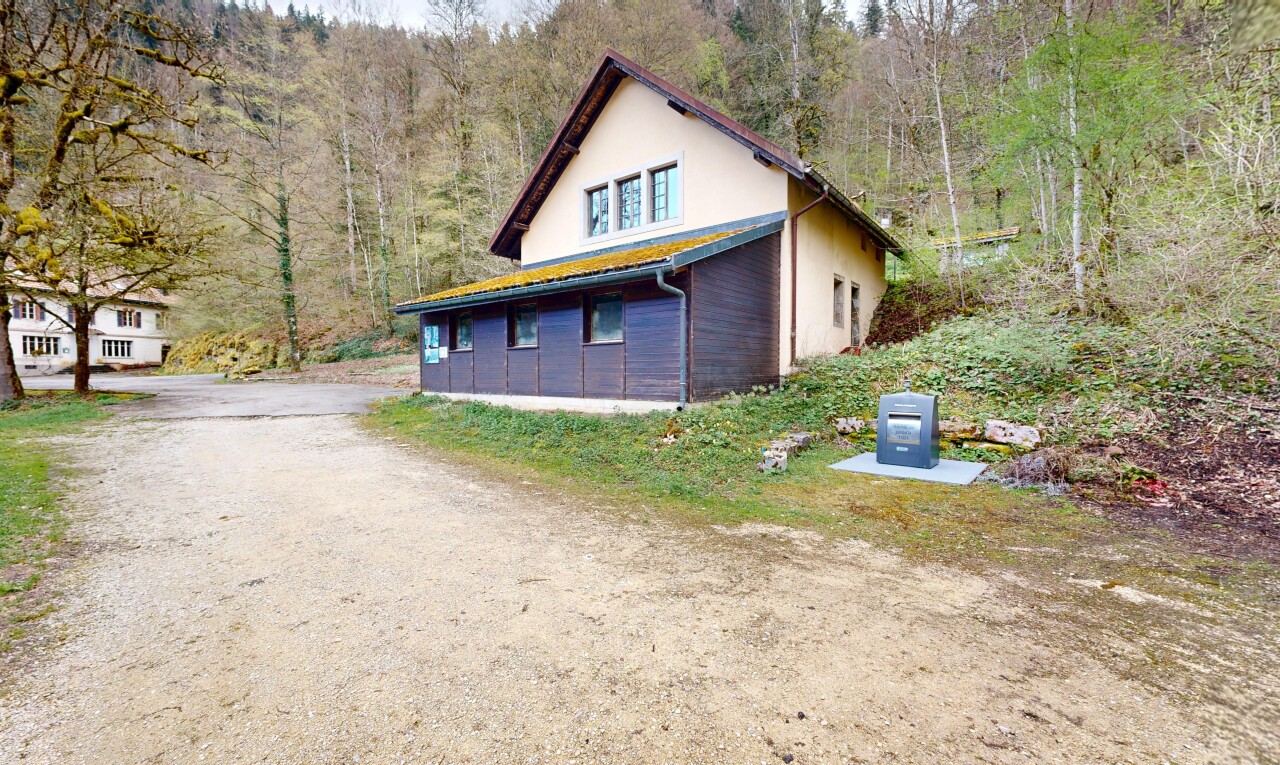 façade avec vue sur la forêt, forest view, allée, et property visible