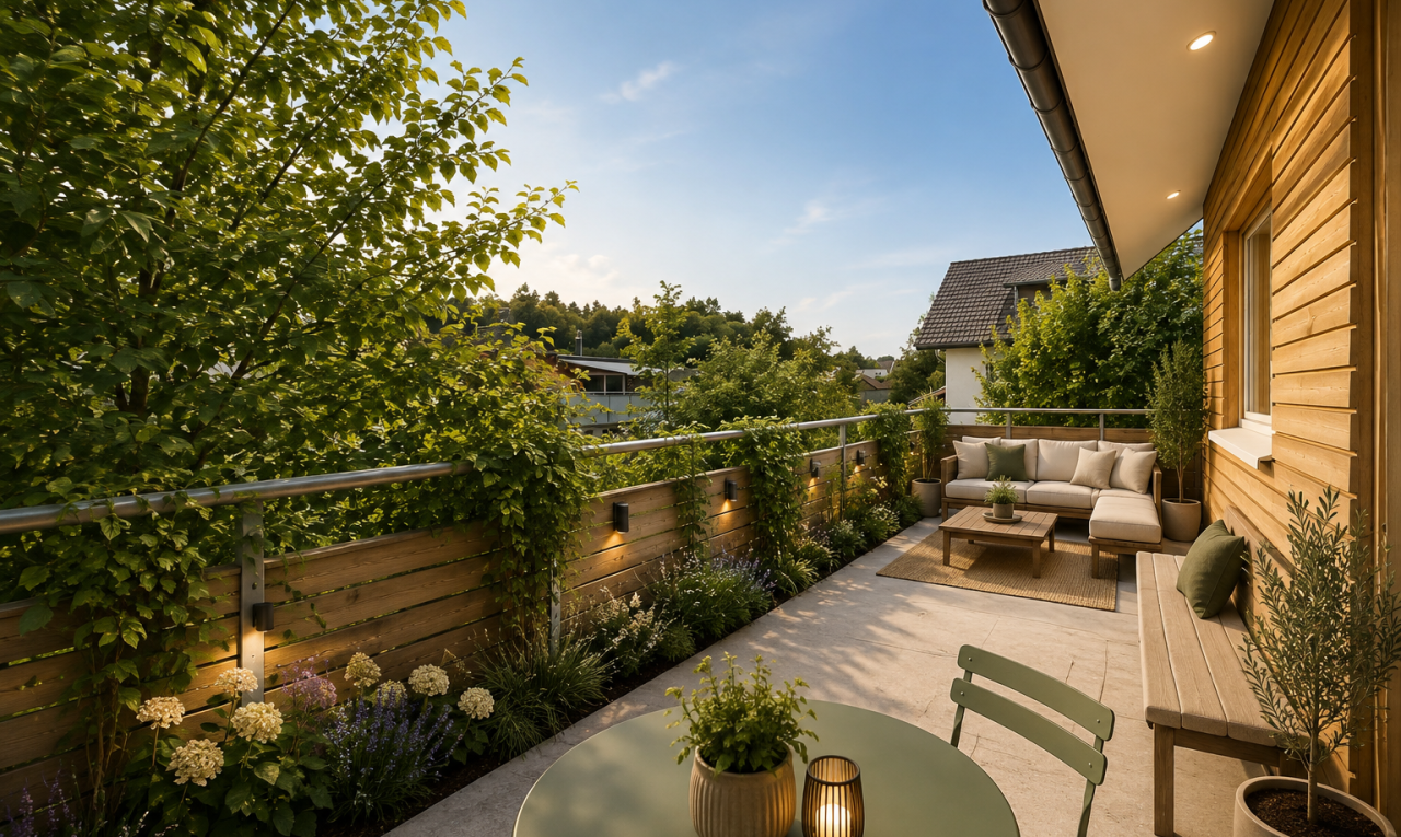terrasse mit zaun, from property, und day time