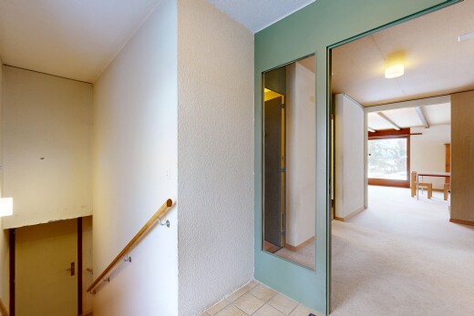 halle / korridor mit obergeschoss-podest, inside property, teppich, carpet, und natürliches licht