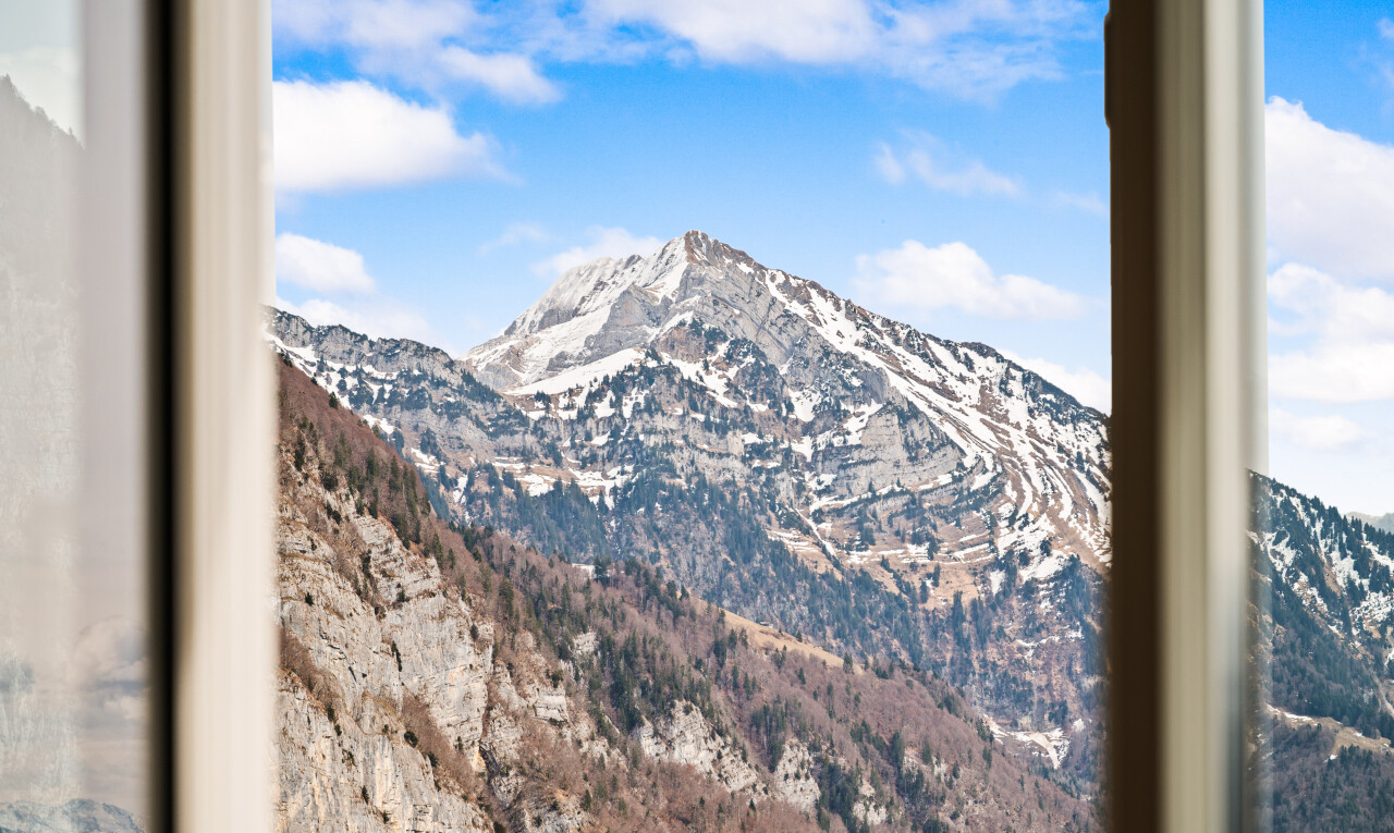blick auf die berge mit mountain view, blick auf die berge, day time, und inside property