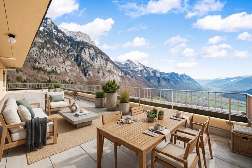 terrasse mit terrasse, blick auf die berge, mountain view, day time, und from property