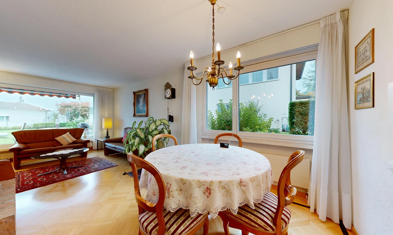 dining room with parquet flooring