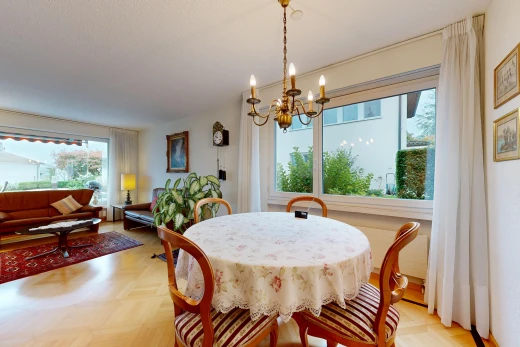 dining room with parquet flooring