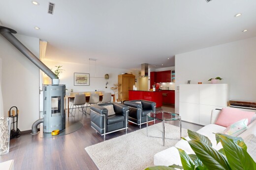 wohn- / esszimmer mit einbauleuchten, recessed lighting, inside property, gipskartonwand, und drywall