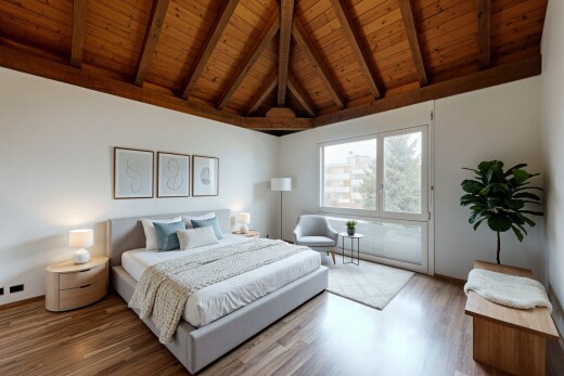 leerer raum mit inside property, dachschräge, vaulted ceiling, balkendecke, und beamed ceiling