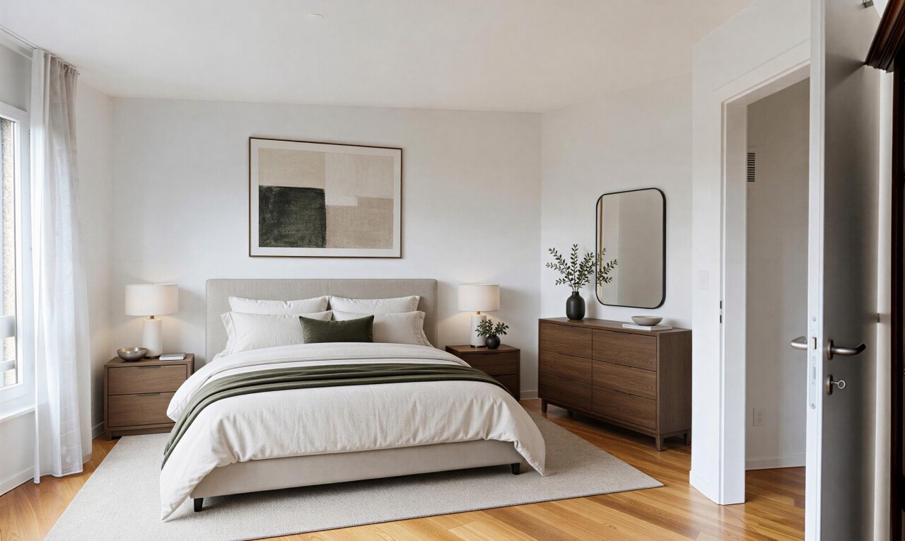 room / bedroom featuring light wood-type flooring and baseboards