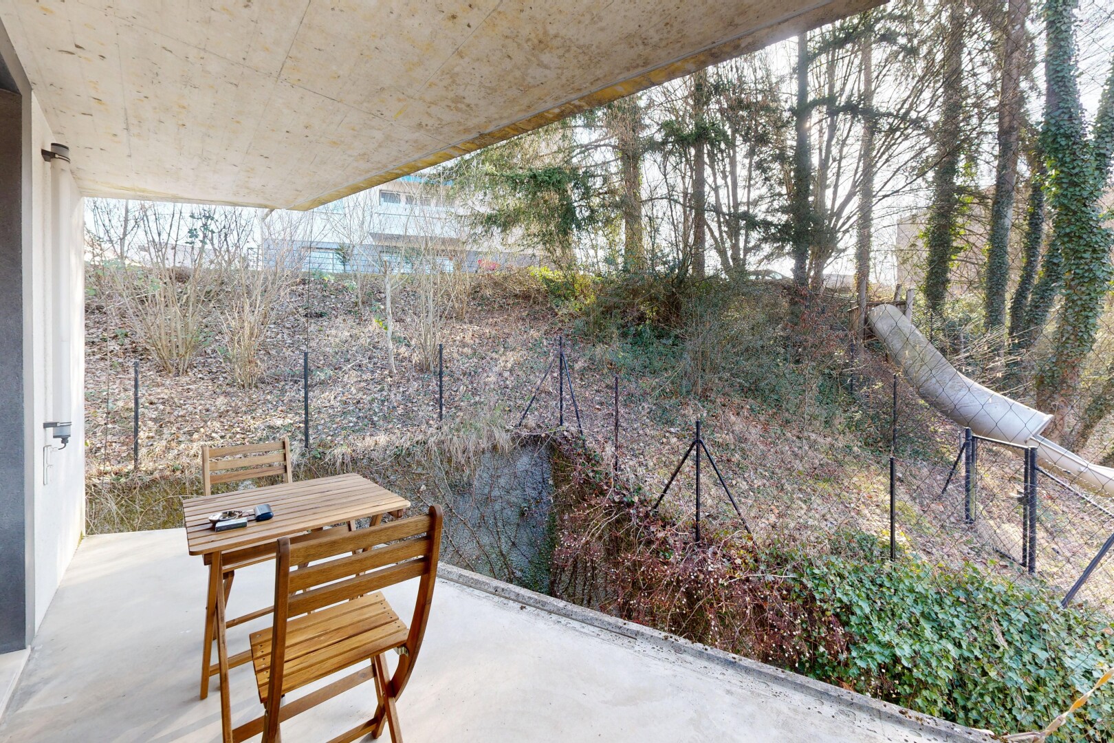terrasse mit terrasse, from property, und overcast