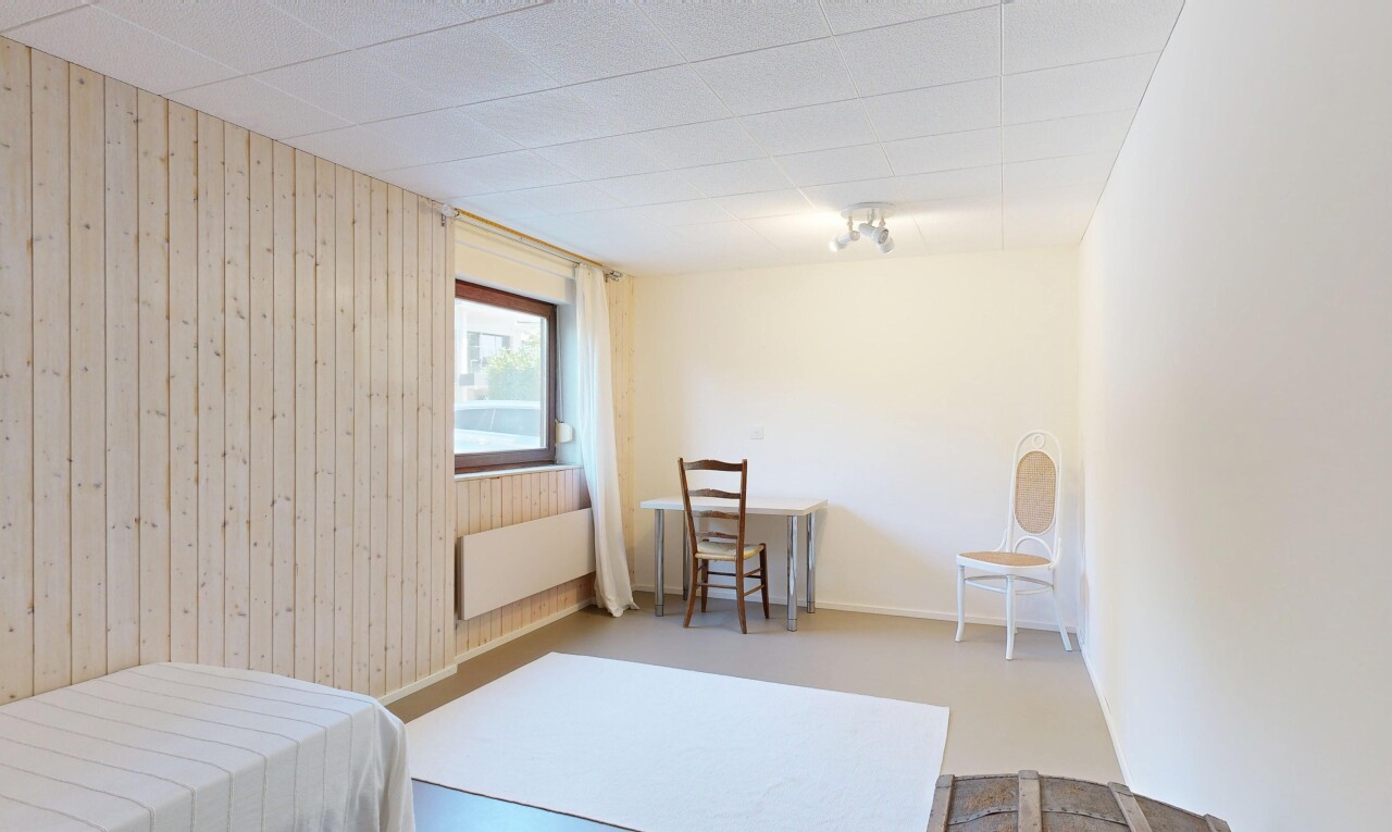zimmer / schlafzimmer mit holzwand, wood wall, gipskartonwand, drywall, und natürliches licht