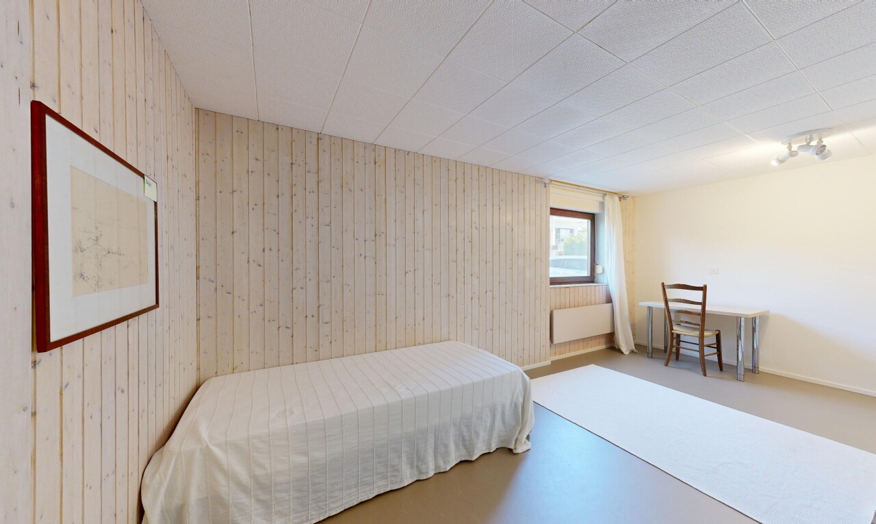 zimmer / schlafzimmer mit natürliches licht, drywall, gipskartonwand, wood wall, und holzwand
