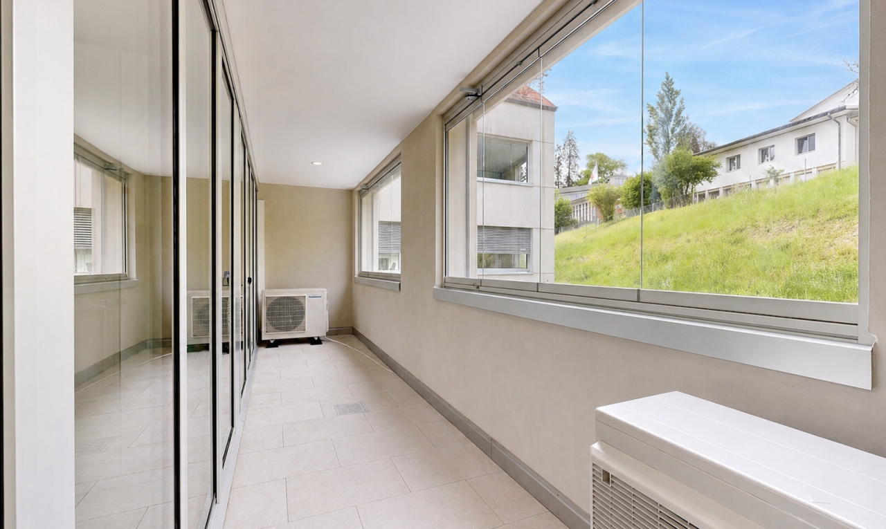 terrace with a sunroom and radiator