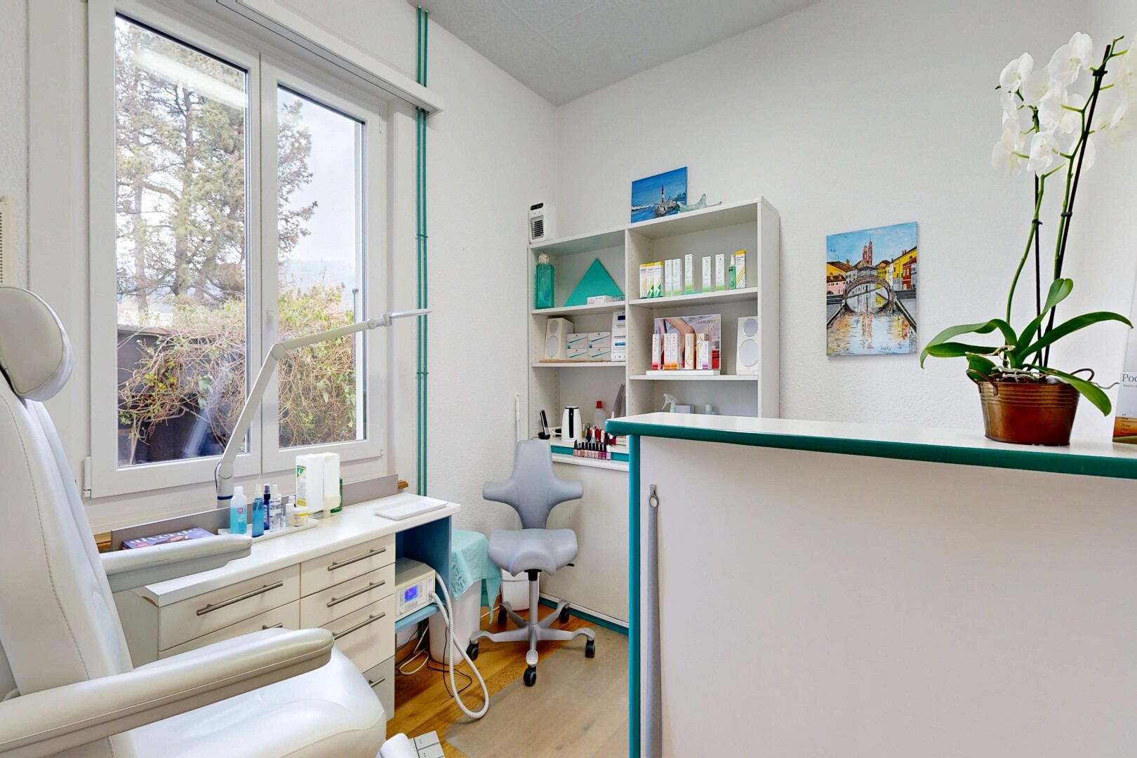 office space with light wood-style floors