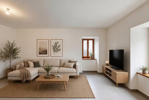 wohnzimmer mit fernseher, drywall, gipskartonwand, baseboards wall, und sockelleisten
