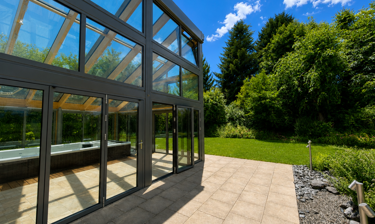 terrasse mit wintergarten, whirlpool, terrasse, from property, und day time
