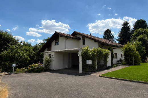 außenansicht mit ziegeldach, property visible, auffahrt, day time, und rasen