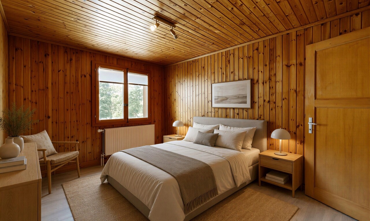 pièce vide avec lumière naturelle, natural light, sol en finition bois, wood finish floor, et radiateur