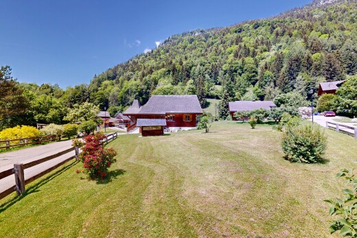 façade avec clôture, day time, pelouse, vue sur la forêt, et forest view