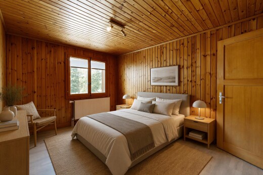 pièce vide avec lumière naturelle, natural light, sol en finition bois, wood finish floor, et radiateur