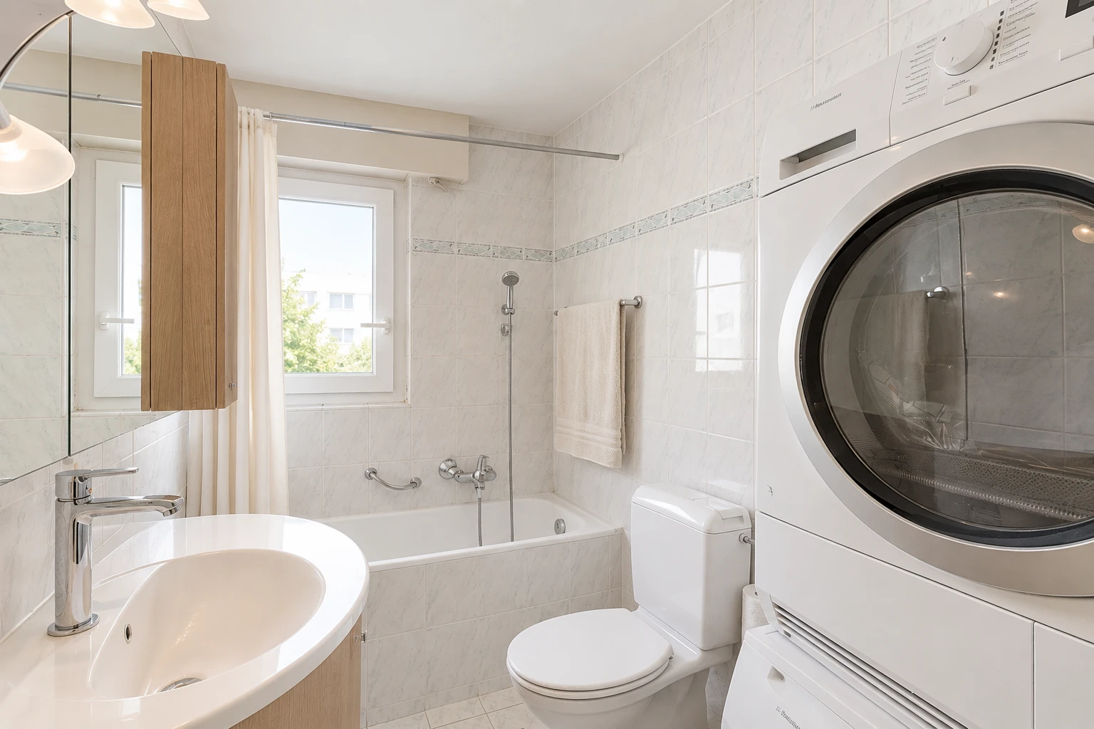 salle de bains avec évier, douche-bain combinés, salle de bain complète, toilette, et miroir