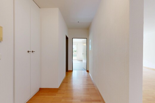 couloir avec light floor, wood finish floor, sol en finition bois, inside property, et drywall