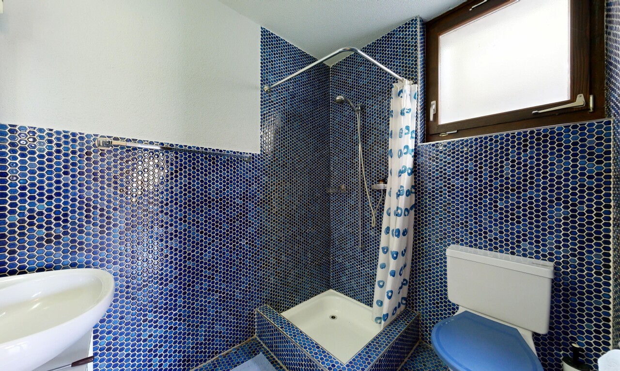 salle de bains avec douche, toilette, salle de bain complète, lumière naturelle, et natural light