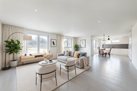 wohn- / esszimmer mit natural light, natürliches licht, inside property, drywall, und gipskartonwand