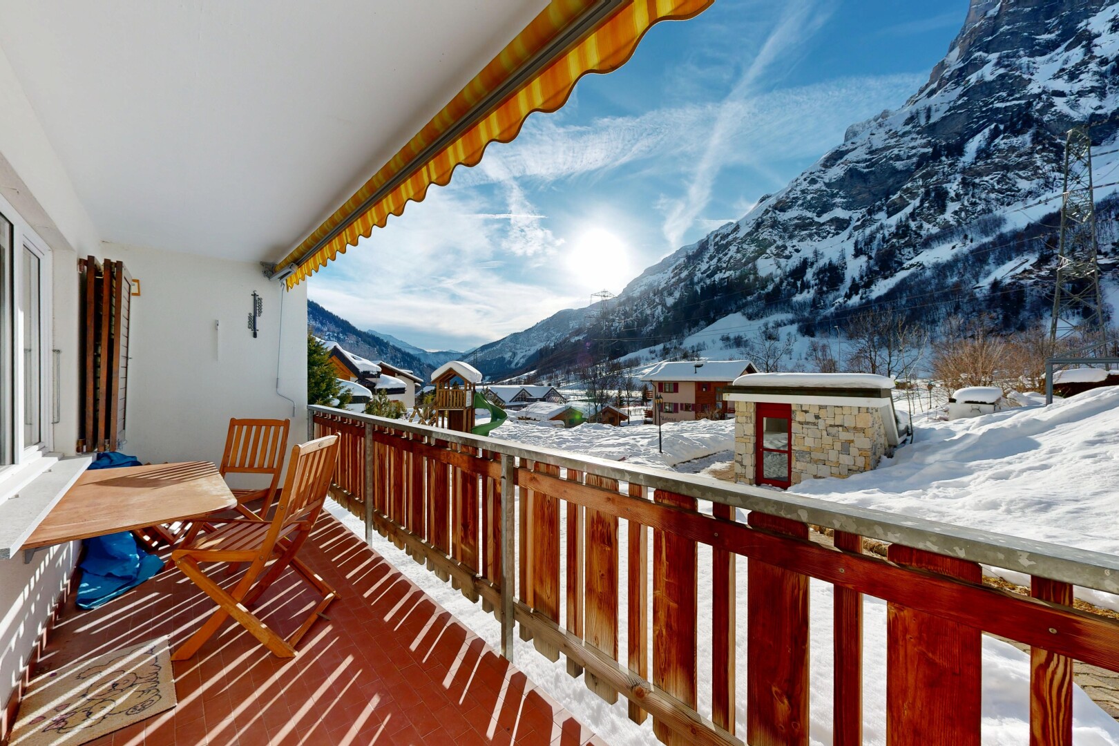 balkon mit balkon, snow, mountain view, from property, und blick auf die berge