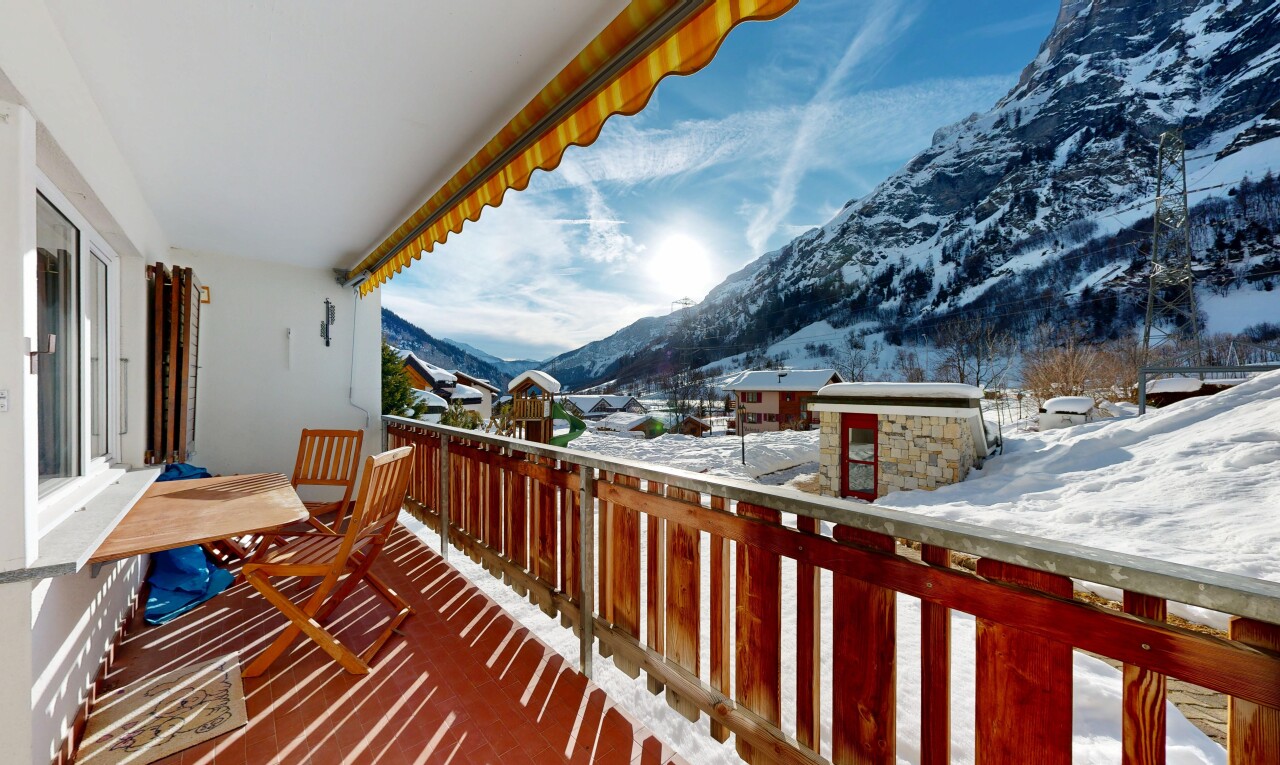 balkon mit balkon, snow, mountain view, from property, und blick auf die berge