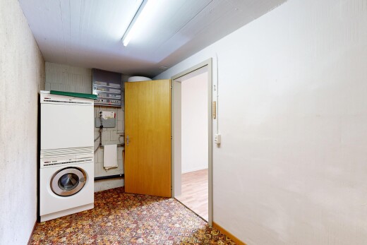 wäschekammer mit wäscherei, inside property, vinylboden, vinyl floor, und waschturm