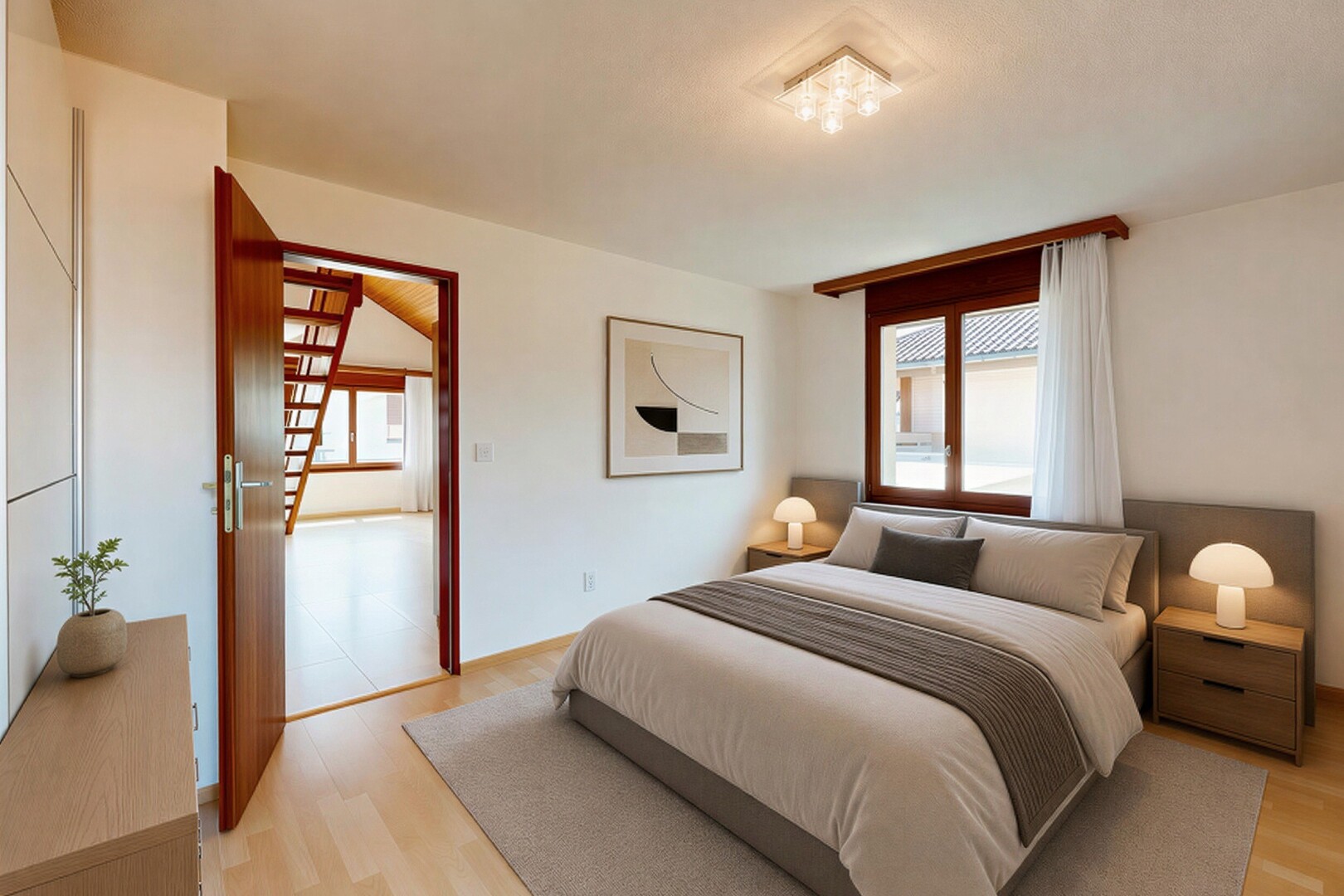 chambre avec drywall, cloison sèche, wood finish floor, sol en finition bois, et inside property