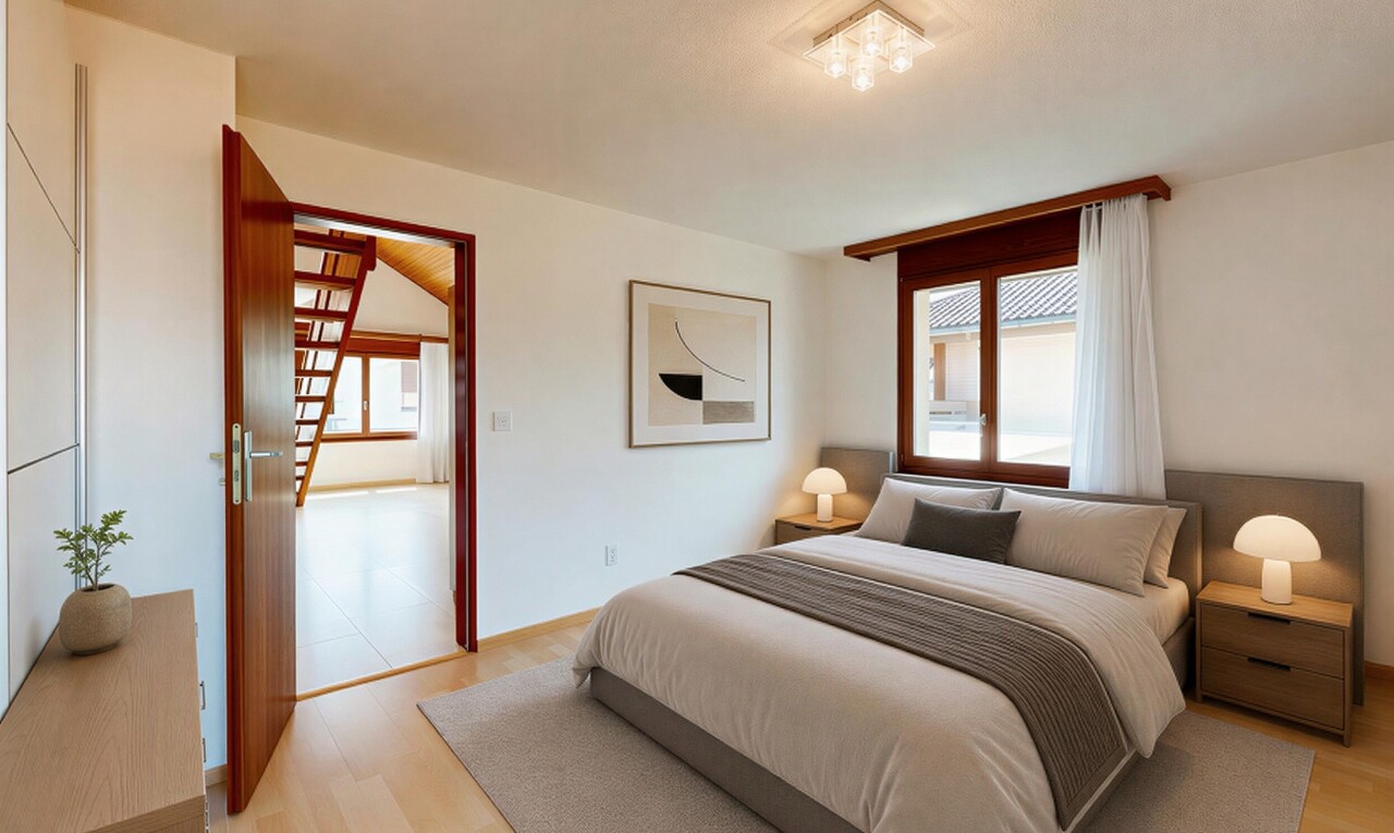 chambre avec drywall, cloison sèche, wood finish floor, sol en finition bois, et inside property