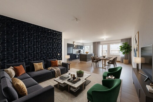 salon / salle à manger avec inside property, télévision, sol en finition bois, wood finish floor, et lumière naturelle