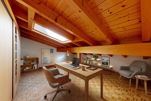 büro mit inside property, parquet floor, holzfußboden, wood finish floor, und gipskartonwand