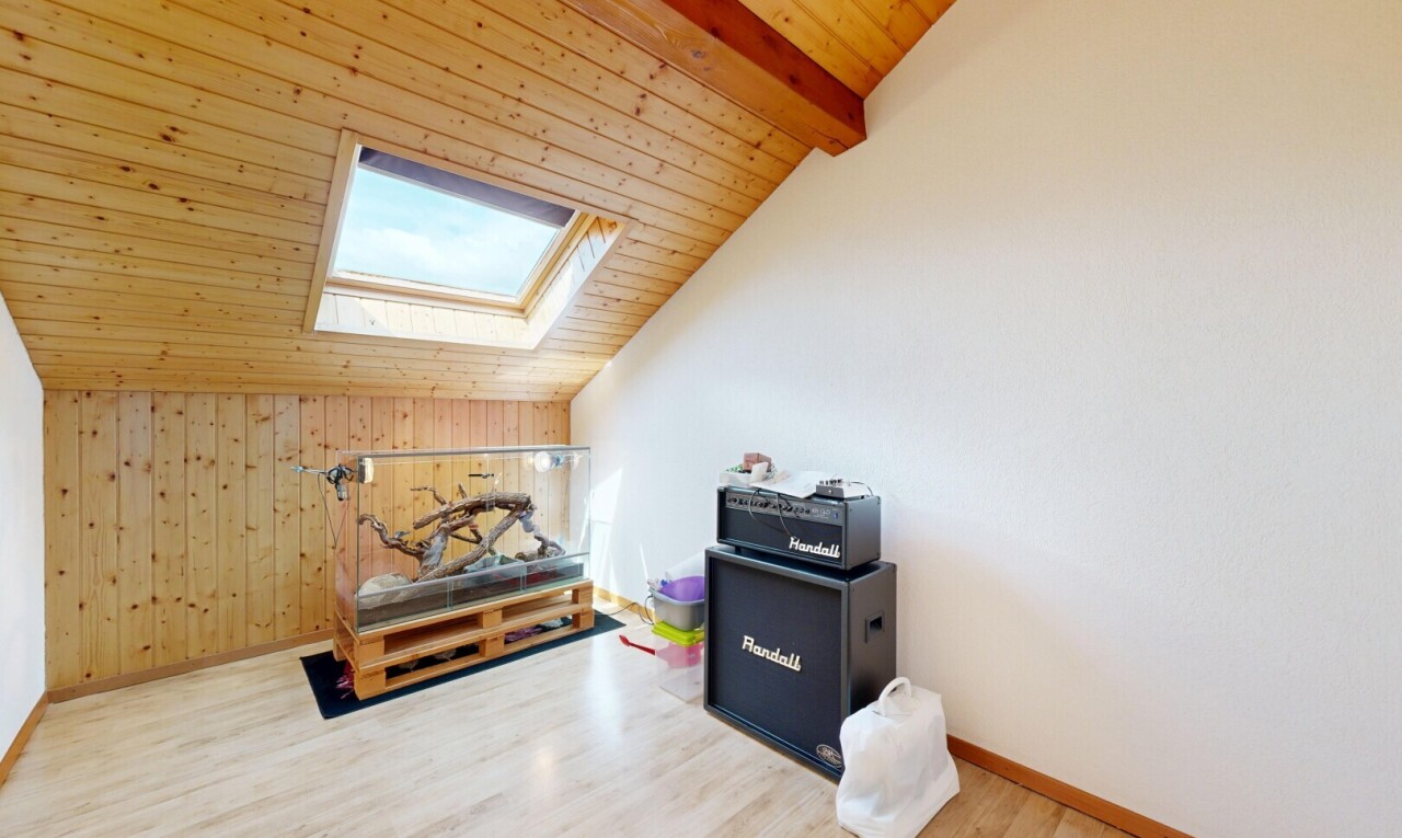 büro mit dachfenster, wood wall, holzwand, vaulted ceiling, und dachschräge