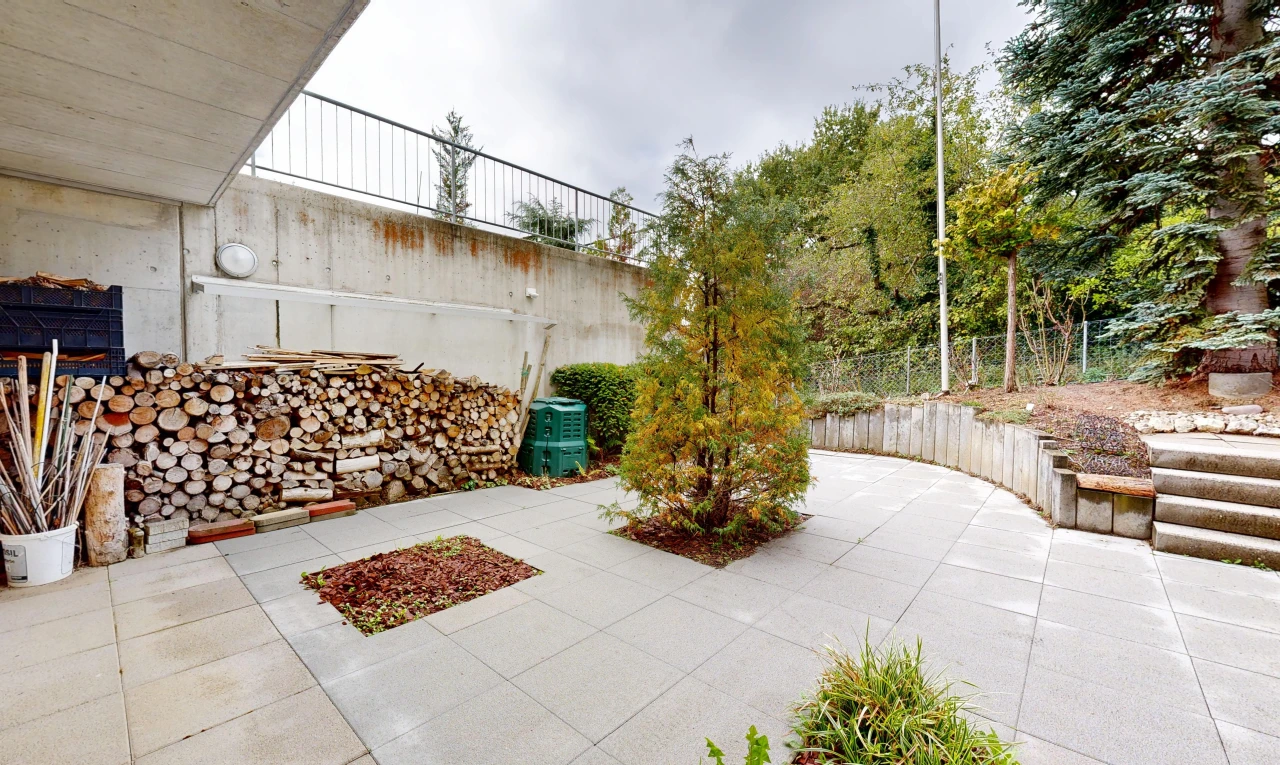 terrasse mit zaun, overcast, und terrasse