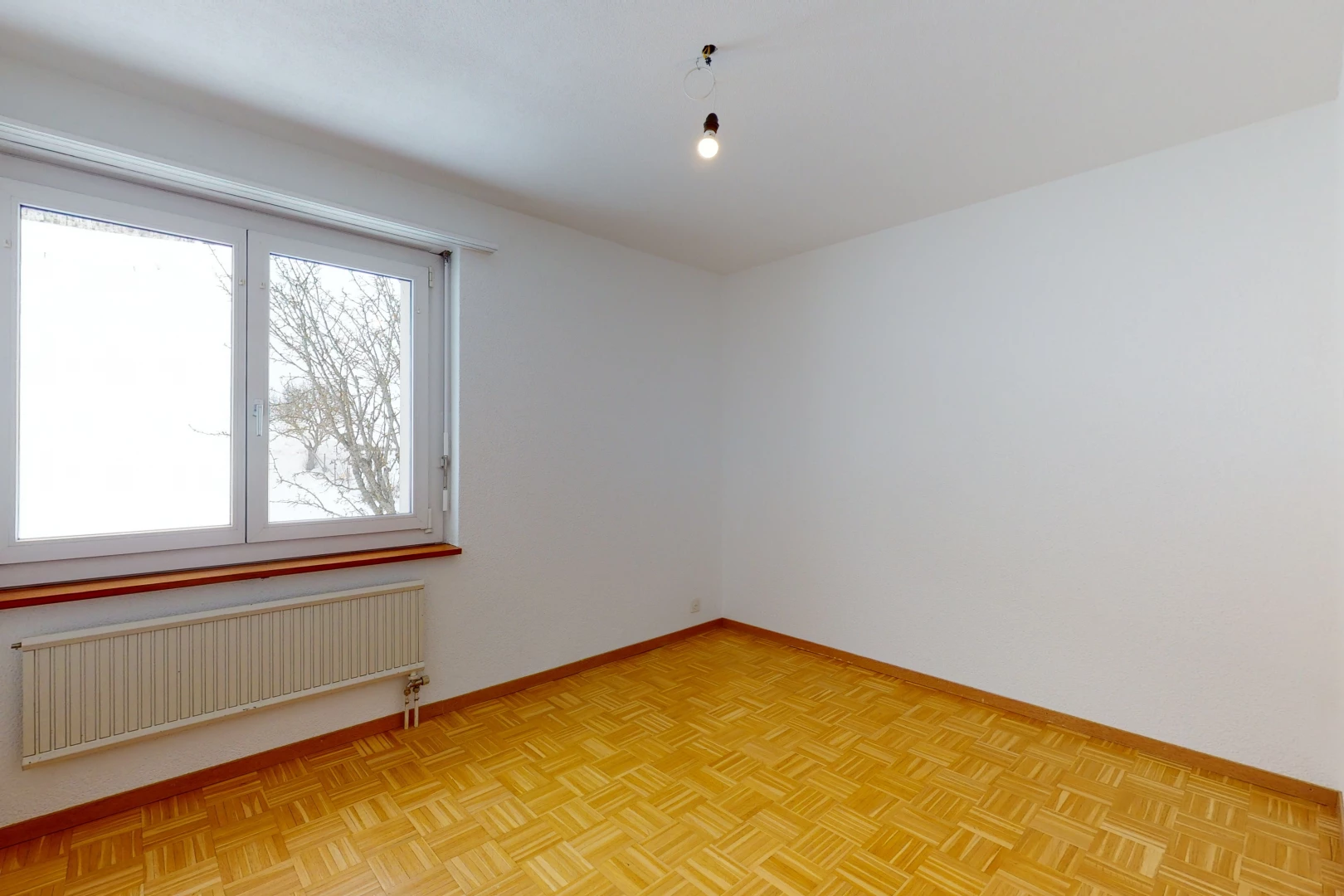 wood floored spare room with natural light and radiator