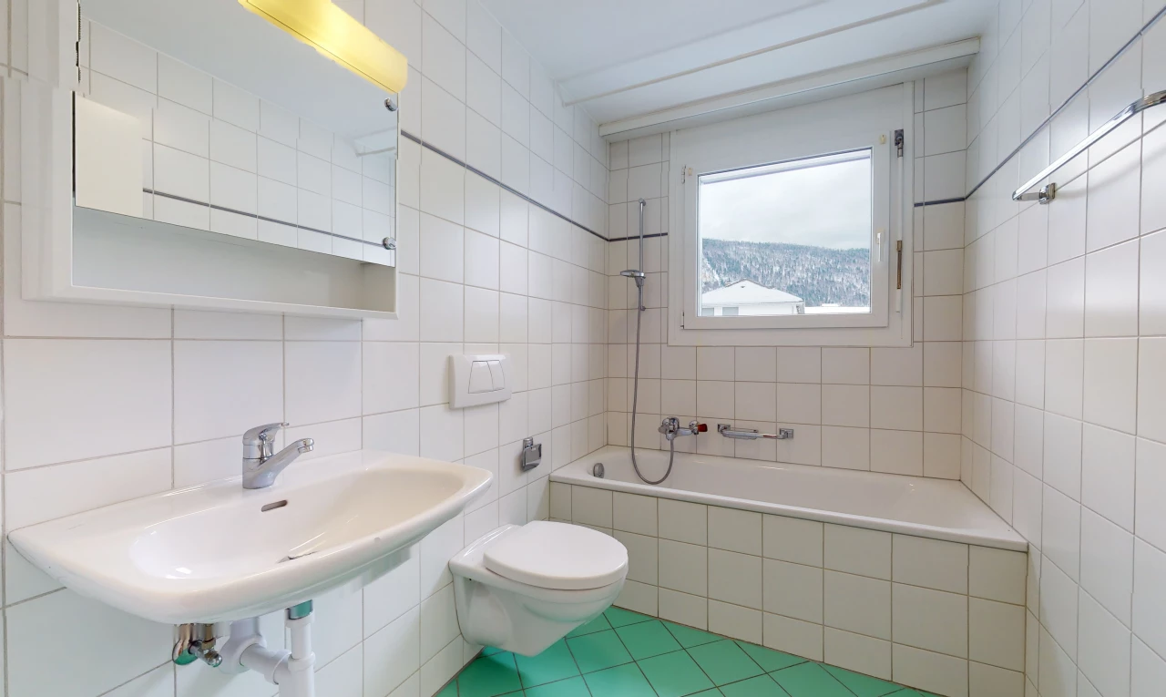 full bathroom featuring natural light, toilet, shower / tub combination, mirror, and sink