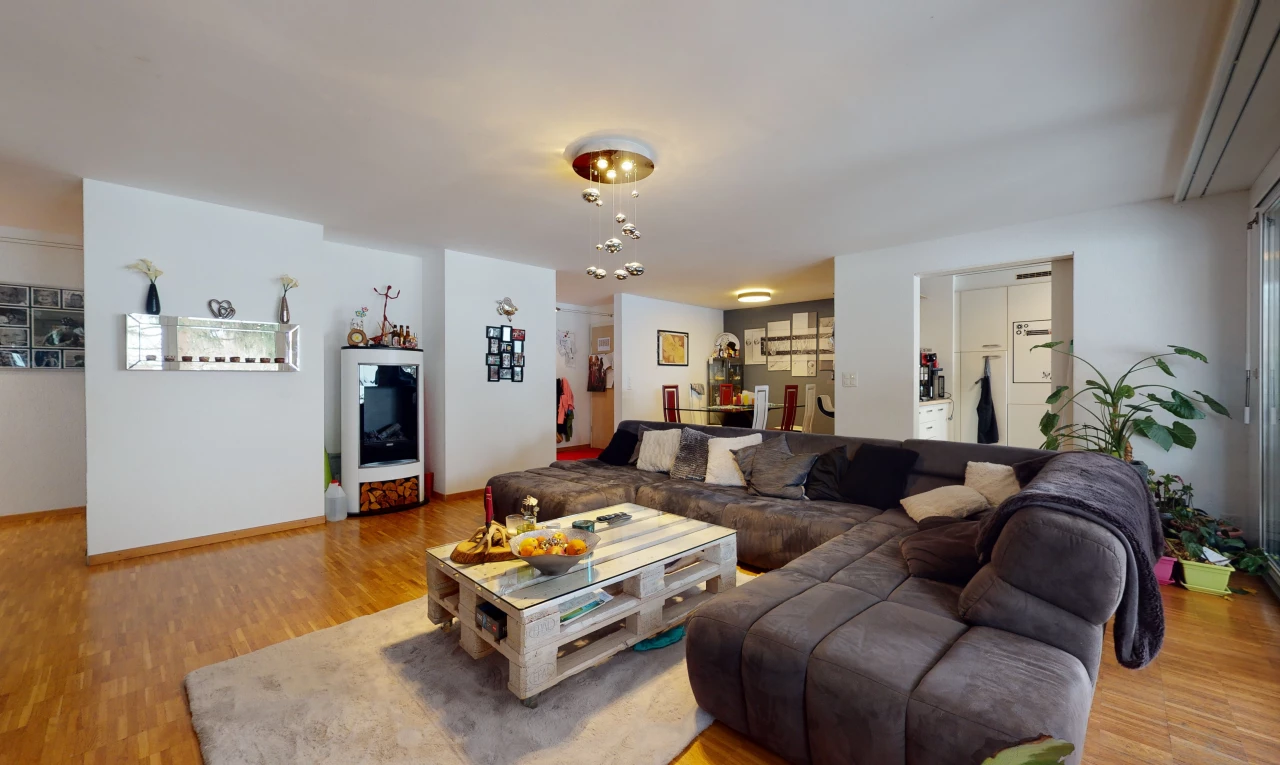 view of hardwood floored living room