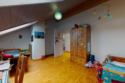 salle de jeux avec parquet et plafond voûté