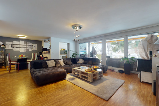 salon avec lumière naturelle et parquet