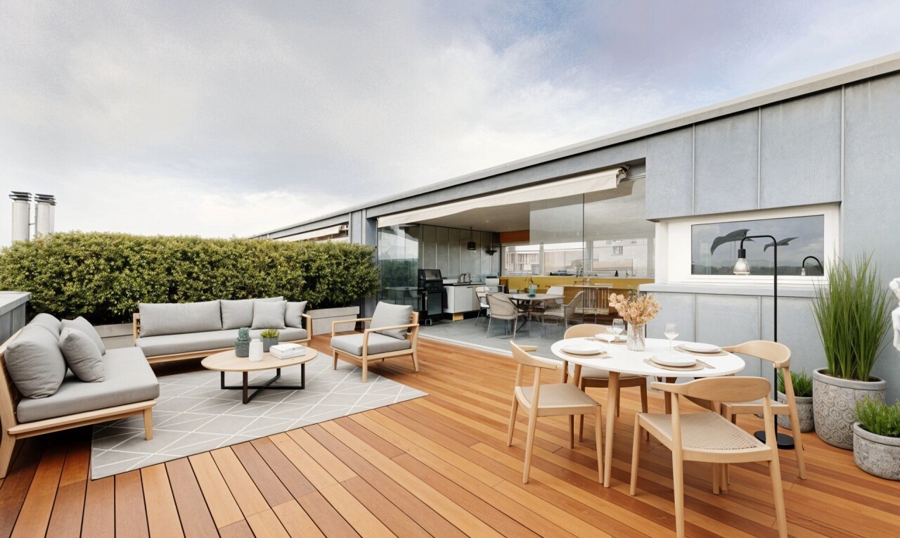 view of wooden terrace with outdoor lounge area and a grill
