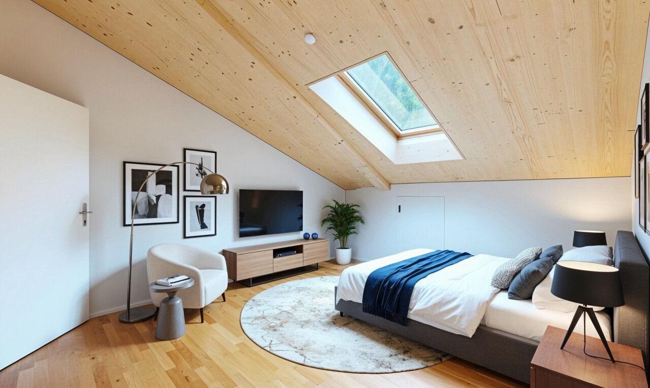 pièce vide avec sol en finition bois, wood finish floor, inside property, puits de lumière, et cloison sèche
