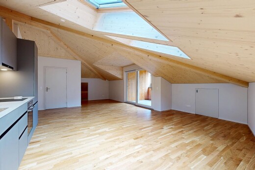 leerer raum mit holzfußboden, wood finish floor, dachfenster, inside property, und zusätzliches zimmer