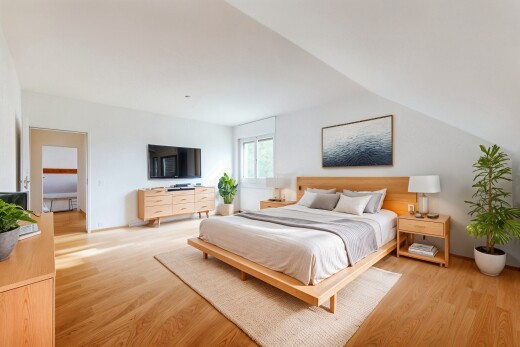 chambre avec cloison sèche, lumière naturelle, et télévision
