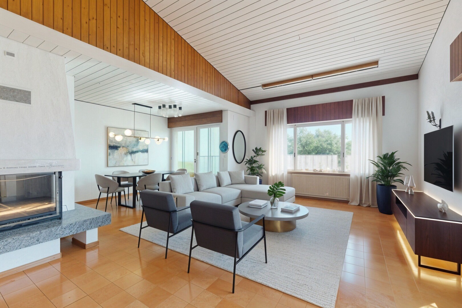 living area featuring radiator and a fireplace with raised hearth