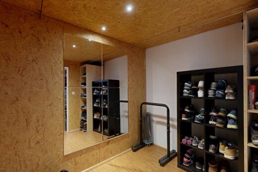 keller mit holzfußboden, wood finish floor, und einbauleuchten