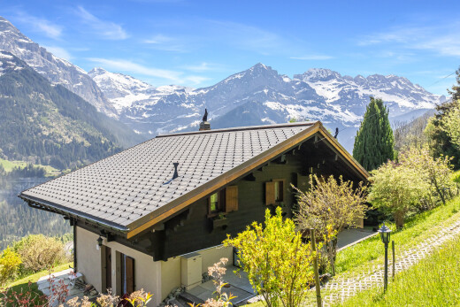 außenansicht mit mountain view, blick auf die berge, day time, drone view, und schornstein