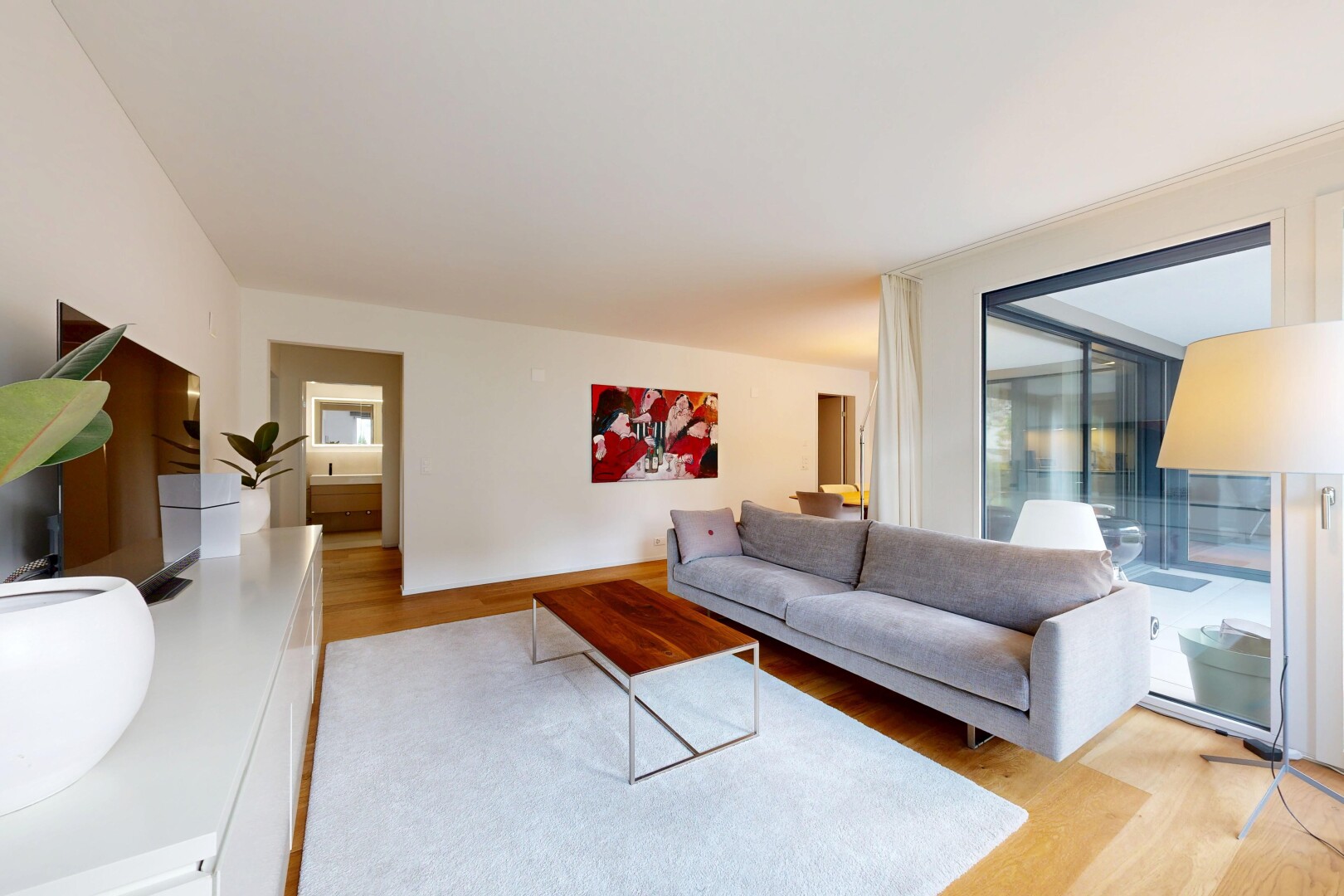 wohnzimmer mit holzfußboden, wood finish floor, inside property, gipskartonwand, und drywall