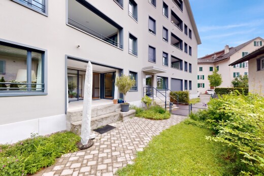 außenansicht mit day time, apartment complex view, blick auf wohnanlage, und from community