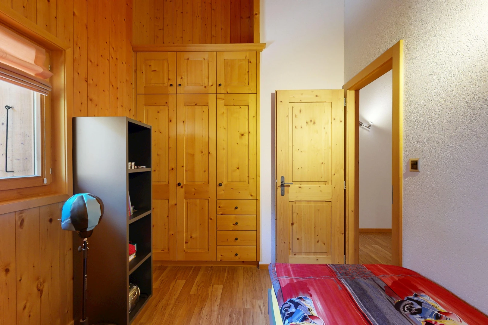 chambre avec wood finish floor, sol en finition bois, placard, inside property, et lumière naturelle