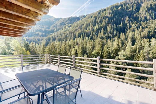 terrasse avec forest view, vue sur la forêt, coin repas extérieur, terrasse, et view focus